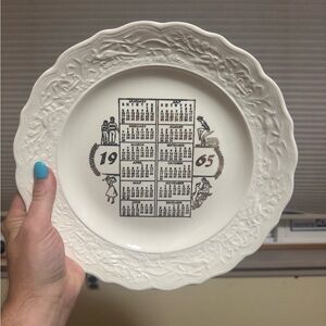 1965 Calendar Plate 10" Birthday Year Anniversary Sporting Theme Scalloped Edge